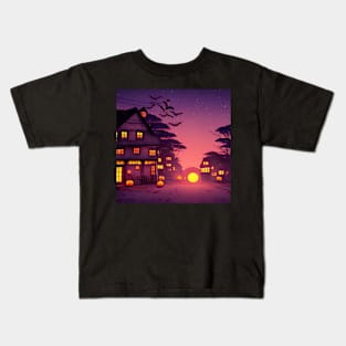 Sunset Halloween Pumpkin Village Spooky Season Kids T-Shirt